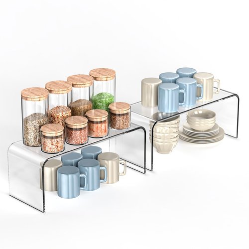 HTRYBNES Clear Cabinet Shelf Organizers, 2 Pack Shelf Risers Kitchen Cabinets, Spice Rack for Dishes, Soda Cans and Cup（11.8 x 4.72 x 4.72 Inch）