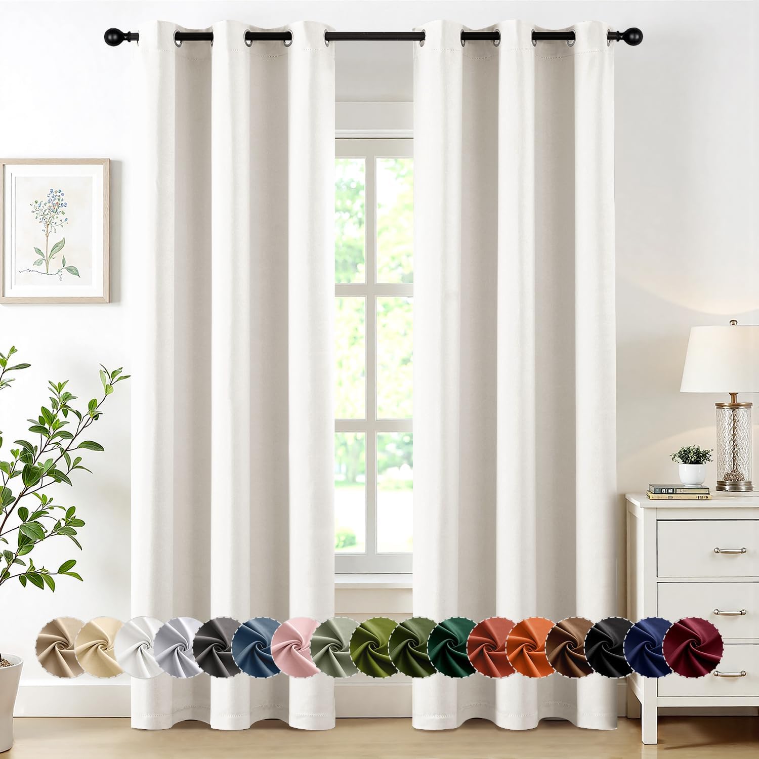 MIULEE Ivory Blackout Curtains - Thermal Insulated Room Darkening Drapes | 84 Inches Long, 2 Panels