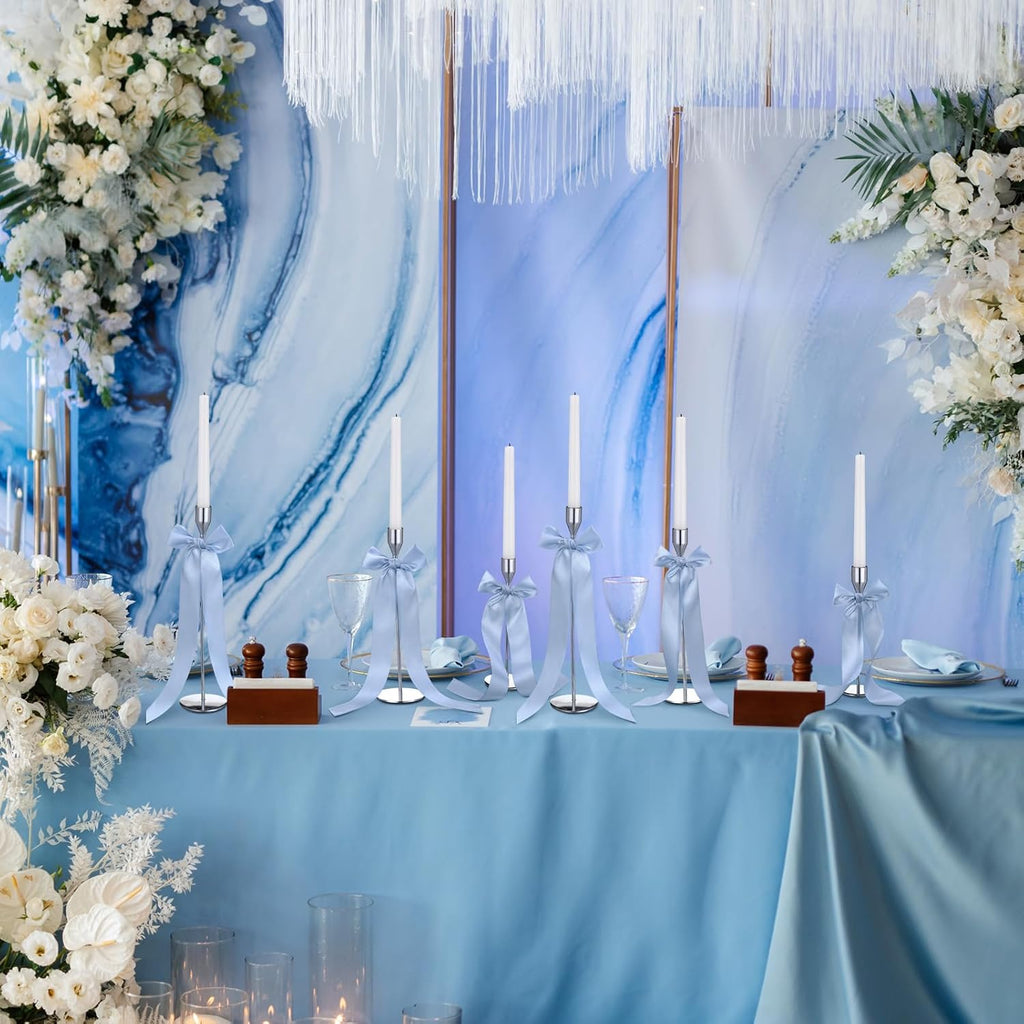 Teenyyou 12 Pcs Dusty Blue Candlestick Bows - 13 Inch Large Coquette Table Decor for Weddings & Parties