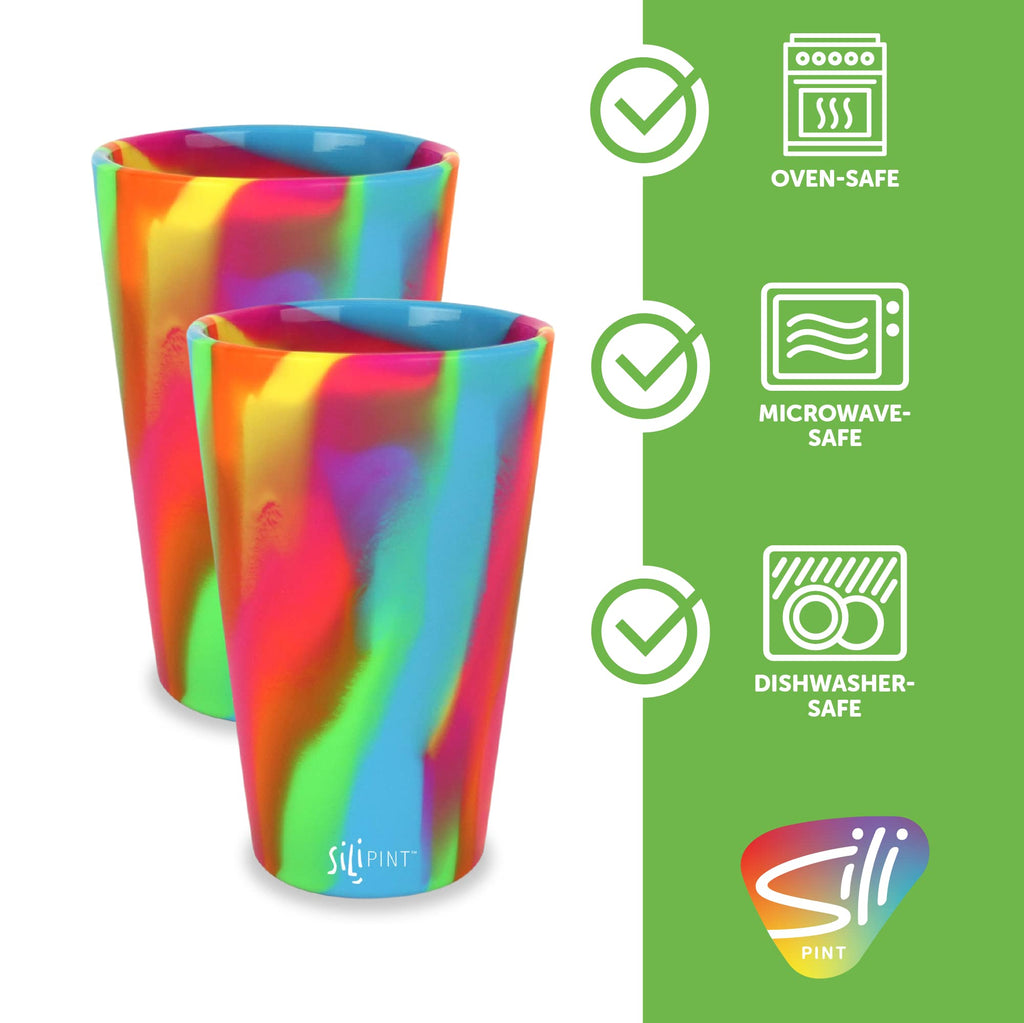 Silipint Silicone Pint Glasses, Unbreakable & Reusable 16-Ounce Silicone Cups for Indoor & Outdoors, Hippy Hop, Pack of 6