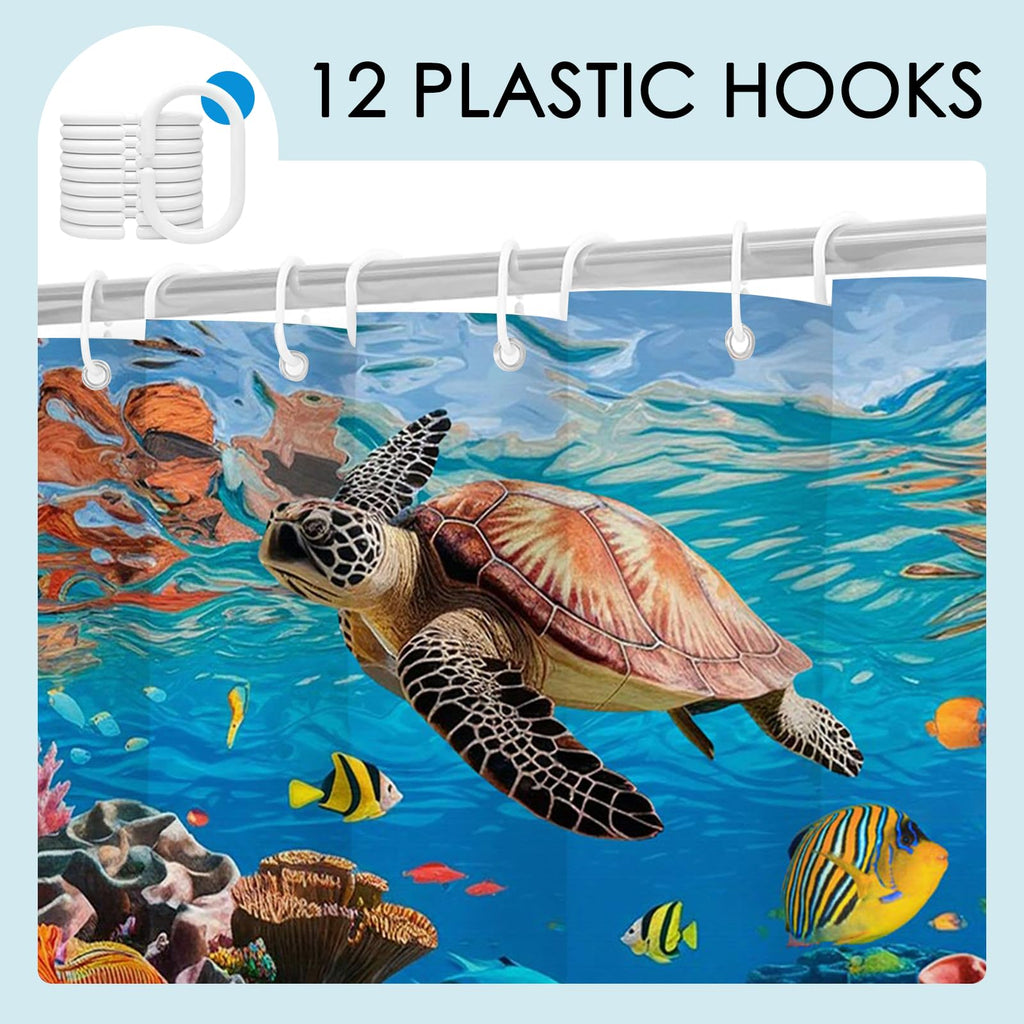 Mocsicka Ocean Shower Curtain Sea Turtle Underwater World Bathroom Decor for Kids Under The Sea Shower Curtain for Bathroom Fishes Coral Waterproof Bath Curtain with Hooks (71x71 Inch, Ocean)