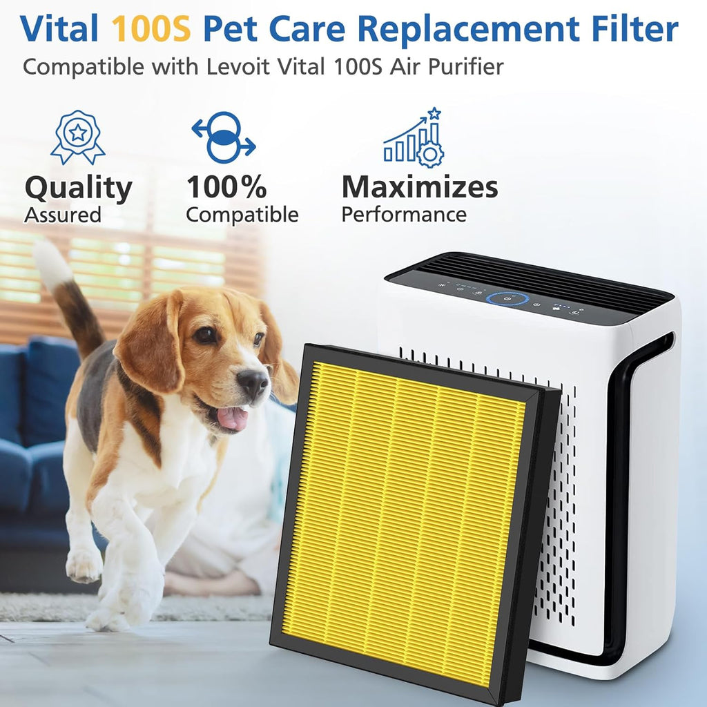 Vital 100S Pet Care Replacement Filter - 3-in-1 HEPA & Activated Carbon for LEVOIT Vital 100S | 2 Pack, Yellow