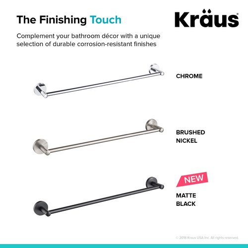 KRAUS Elie 18-inch Bathroom Towel Bar, Brushed Nickel Finish, KEA-18836BN