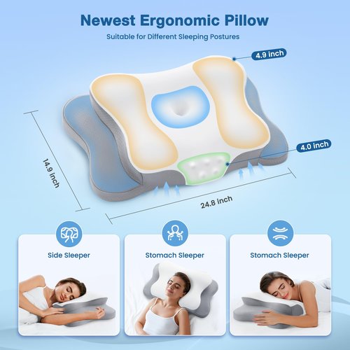 Cervical Pillow for Neck Pain Relief, Cooling Contour Memory Foam Pillows Support Odorless Ergonomic Neck Pillow Adjustable Orthopedic Bed Pillow for Side Back Stomach Sleeper,Gift Ideal