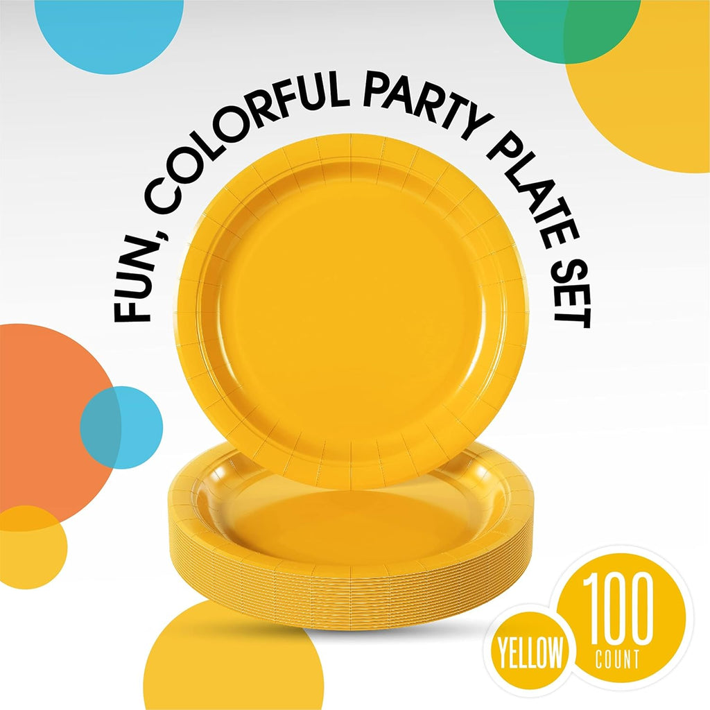 Regine Switzerland Heavy-Duty Yellow Disposable Paper Plates - 9 Inch, 100 Pcs for Parties & Events