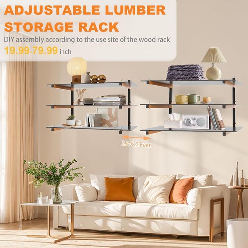 Lumber Rack | Heavy-Duty Wall Mount Wood Storage Racks - 9-Level Garage Shelving, 1080 Lbs Capacity, 6 Pack