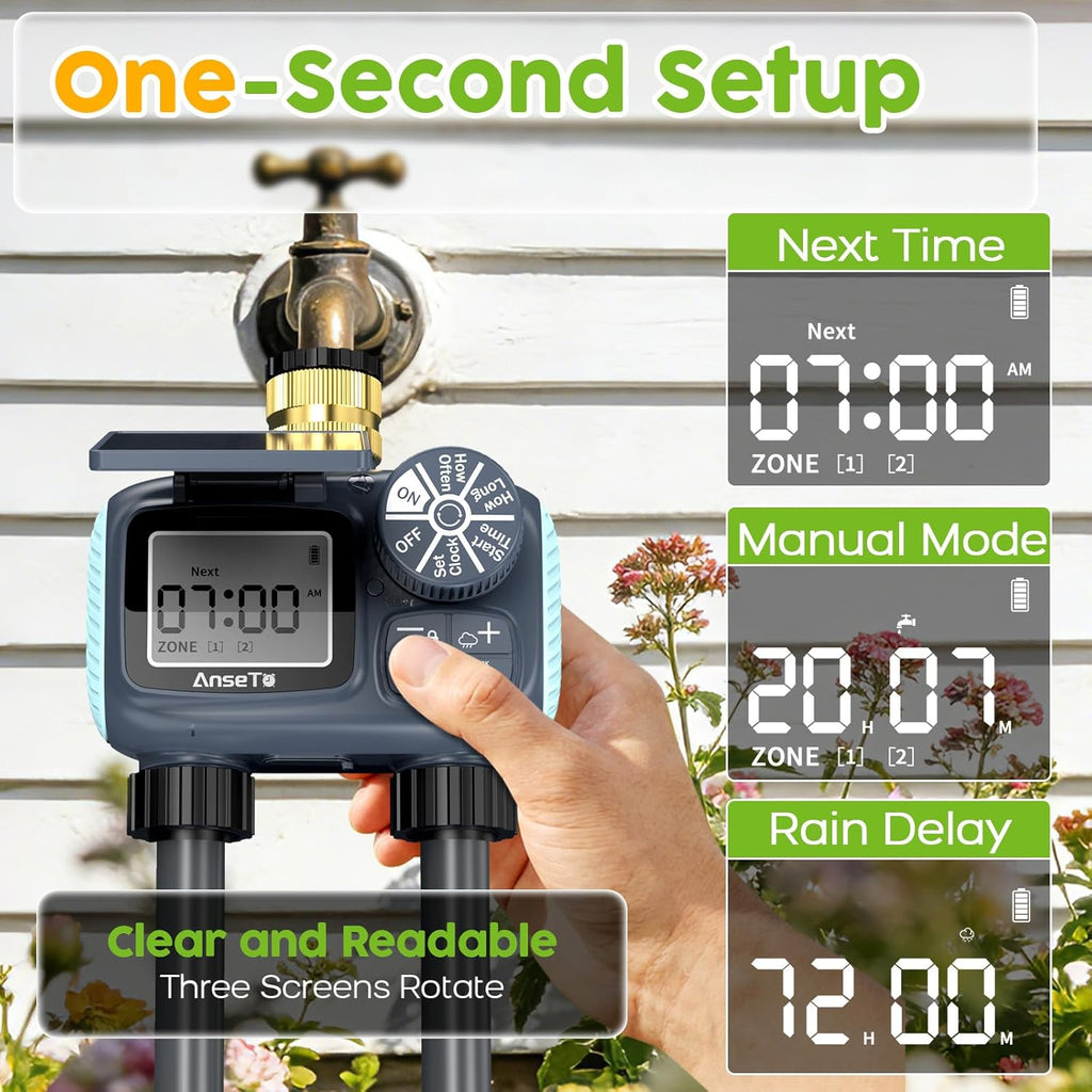 Skiennix Solar Sprinkler Timer - Programmable Brass Inlet Hose Timer for Efficient Garden Watering | 2 Outlets