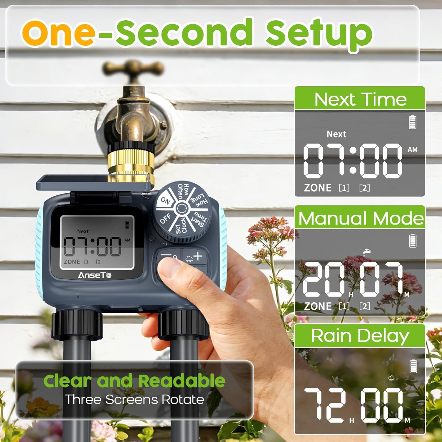 Skiennix Solar Sprinkler Timer - Programmable Brass Inlet Hose Timer for Efficient Garden Watering | 2 Outlets