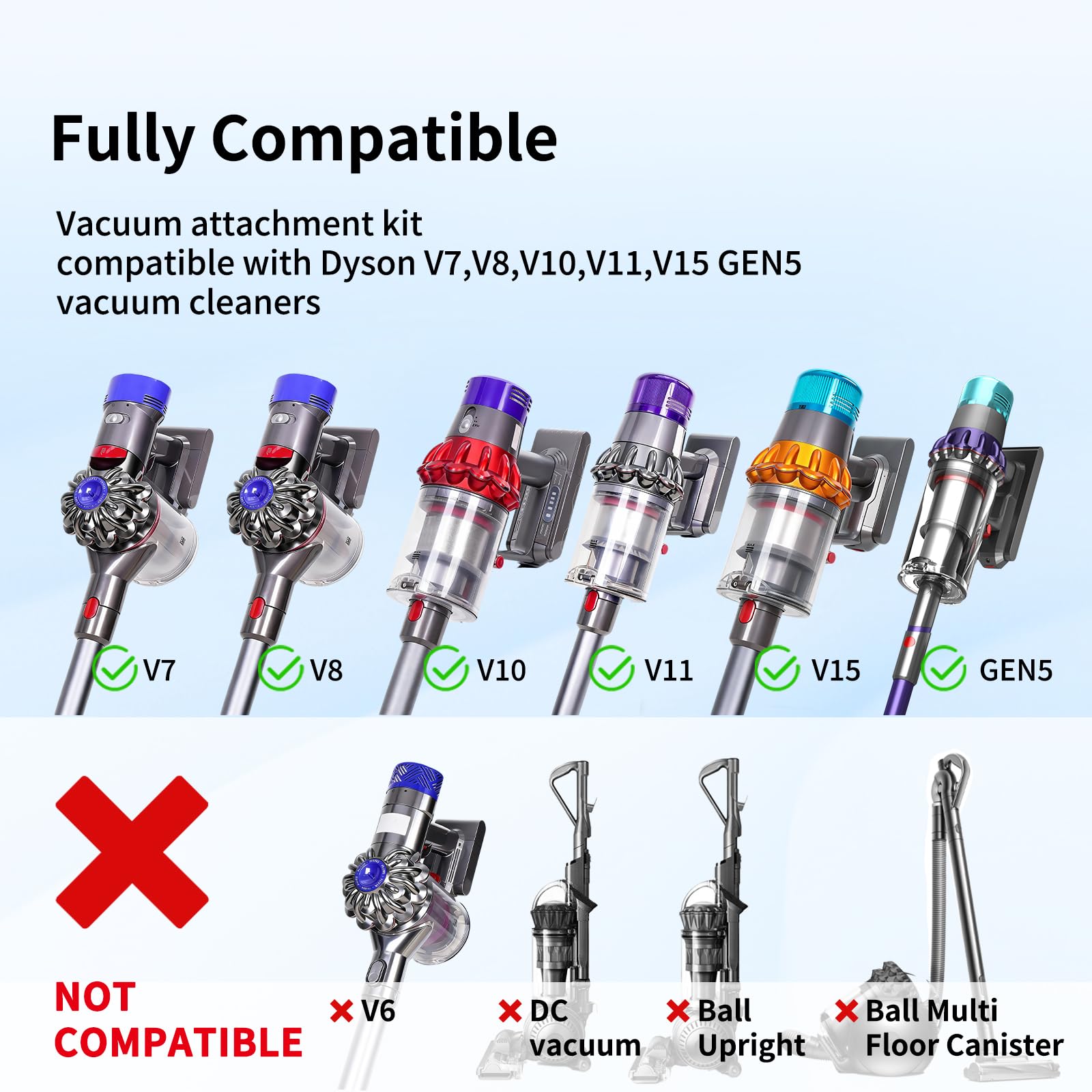 Replacement Attachment Kit compatible with Dyson V7 V8 V10 V11 V15 Absolute Animal Vacuum Cleaner, Flexible Extension Hose Mattress Tool Stiff Brush Soft Bristle Attachment, and Flexible Crevice Tool