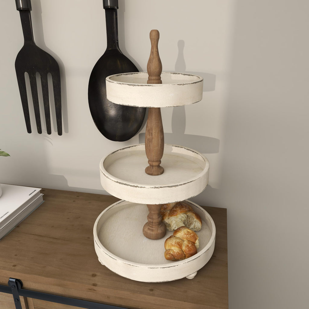 Deco 79 Wood 3 Tiered Tiered Server, 15" x 15" x 24", White