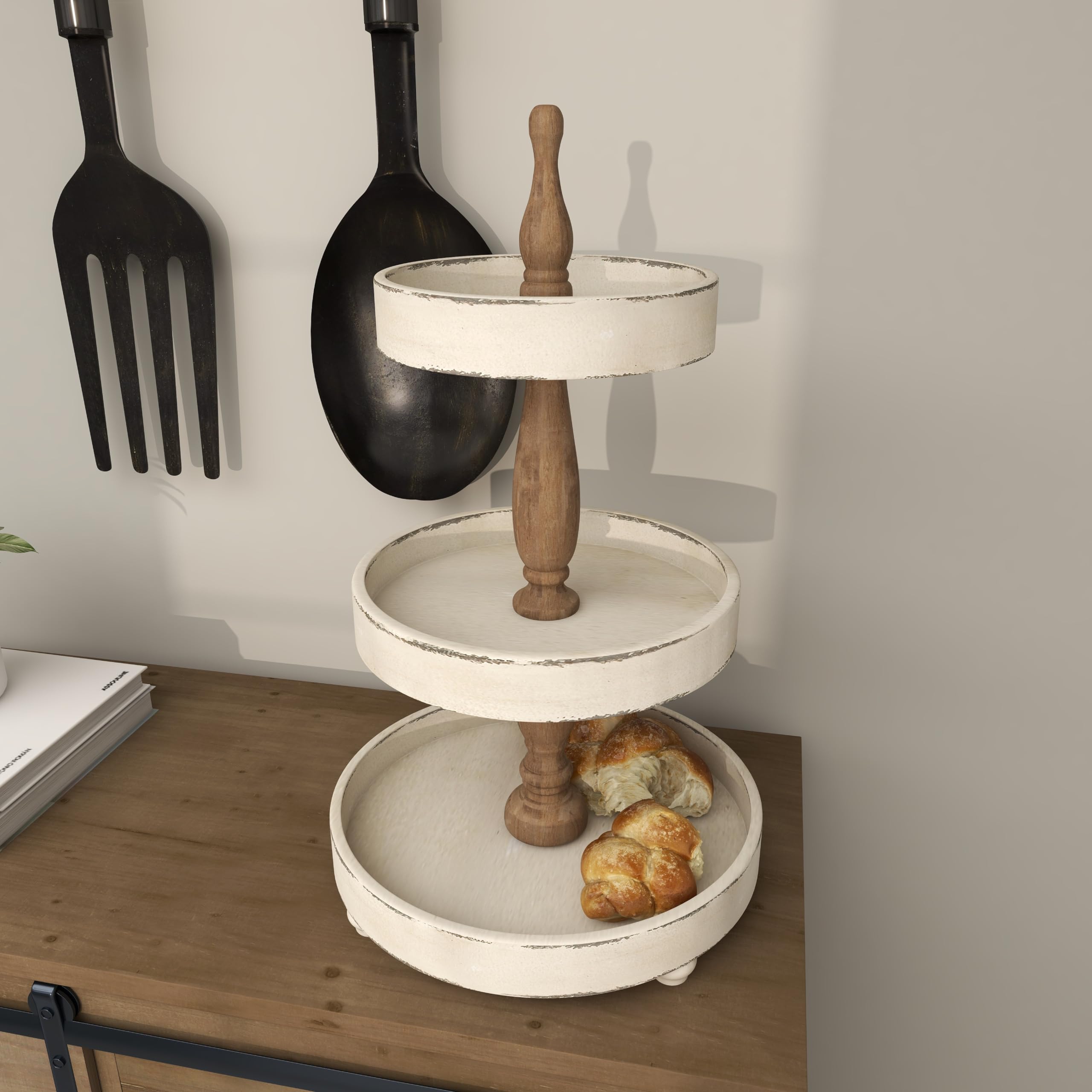Deco 79 Wood 3 Tiered Tiered Server, 15" x 15" x 24", White