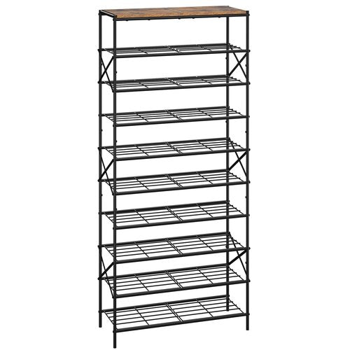 IBUYKE 10 Tier Shoe Rack, Large Capacity Shoe Storage Organizer for 40 Pairs of Shoes, Metal Shoe Storage Rack with Shelf for Entryway Hallway Closet Garage, Rustic Brown and Black TXJ010H