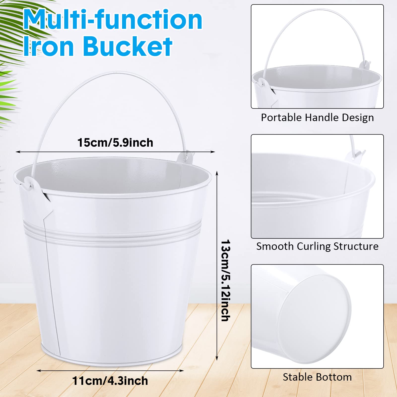 Rtteri 24 Pcs Small Metal Buckets with Handle Mini Buckets Bulk Classroom Pencil Holder Iron Pails Back to School Supplies for Pencil Crayon Crafts Party Favors, 6 x 5 Inch(White)