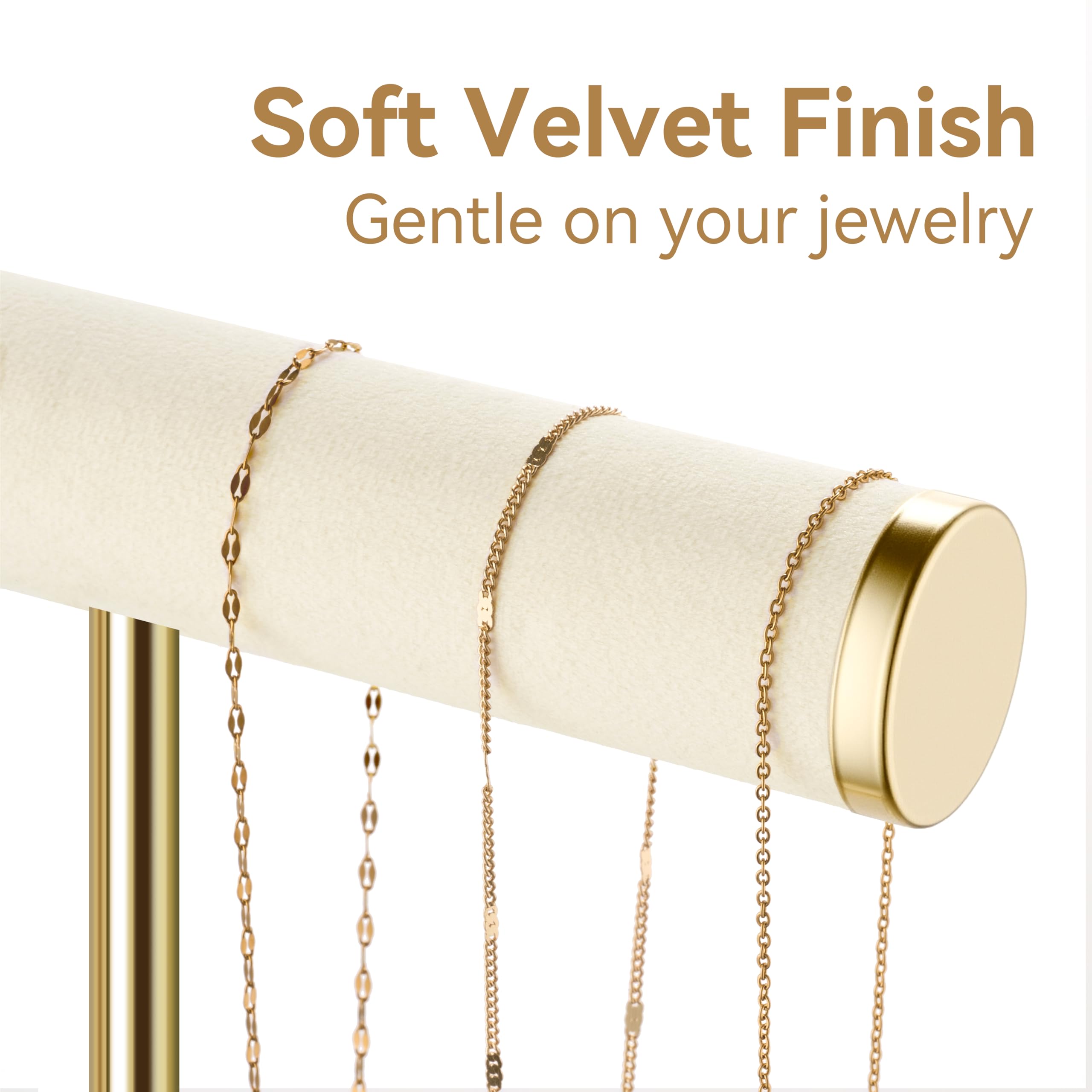 bussdis Bracelet Holder Jewelry Organizer Display - 3 Tier T Bar Velvet Stand, Beige Necklace Holder Organizer, Bracelet Holder, Earring Holder and Ring Display for Jewelry Organizers and Storage