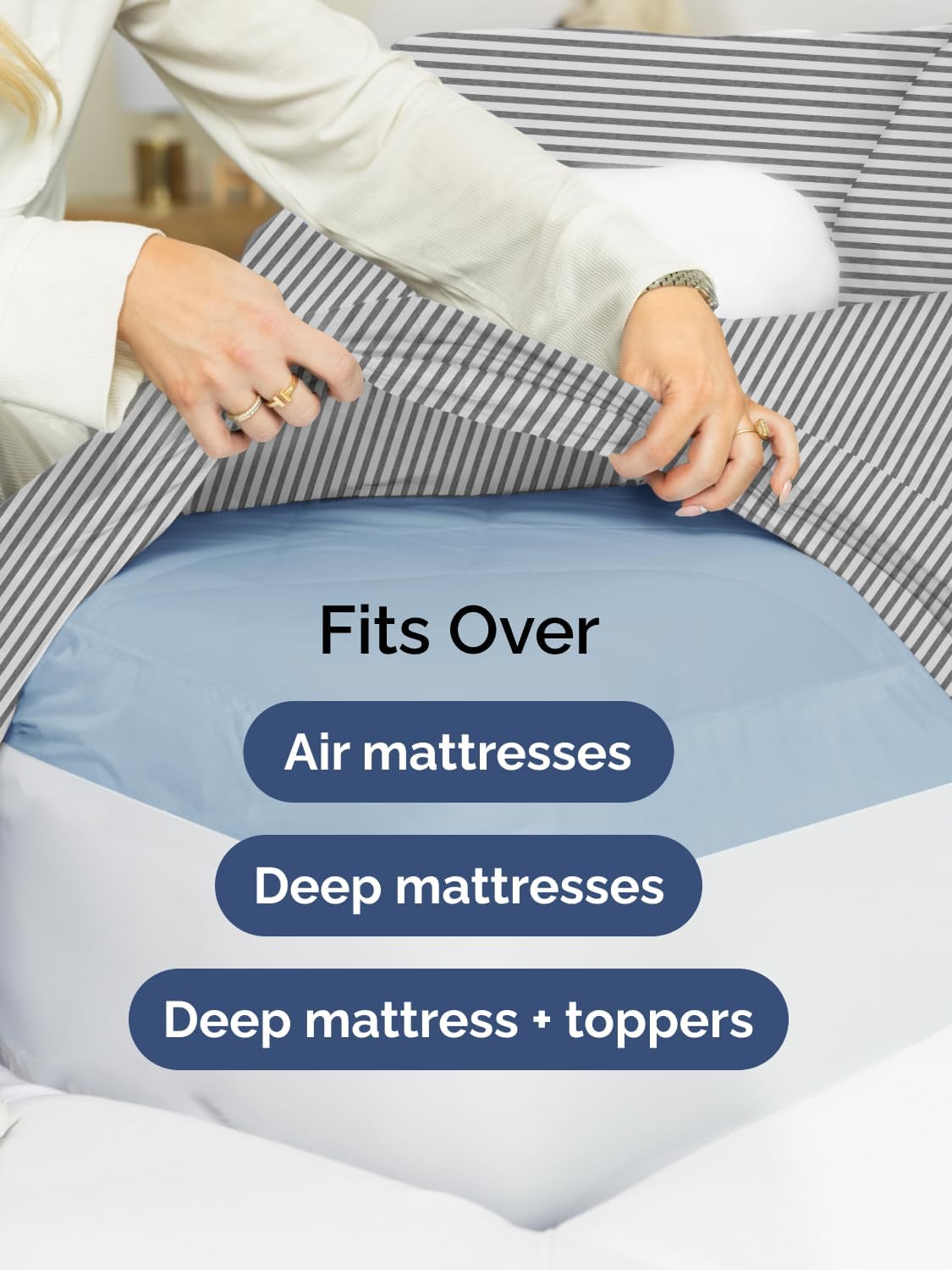 Skiennix Extra Deep King Sheet Set | 6-Piece Breathable Cooling Bedding - Hotel Luxury - Soft, Wrinkle-Free, Grey Stripes