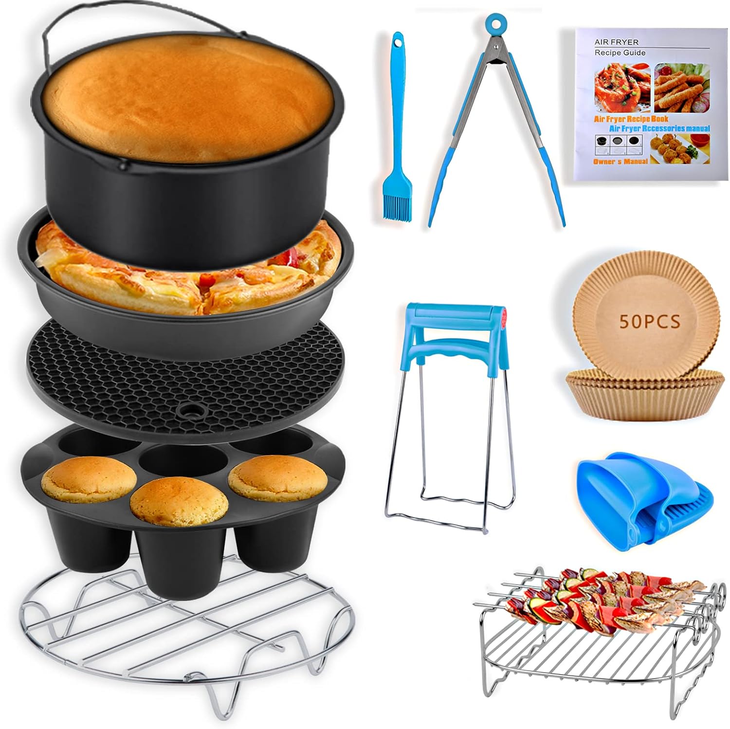 Ninja Air Fryer Accessories - 12 PCS Set with Oven Cake Pan, Pizza Pan & Air Fryer Liner | Fits 3.6-5.8QT