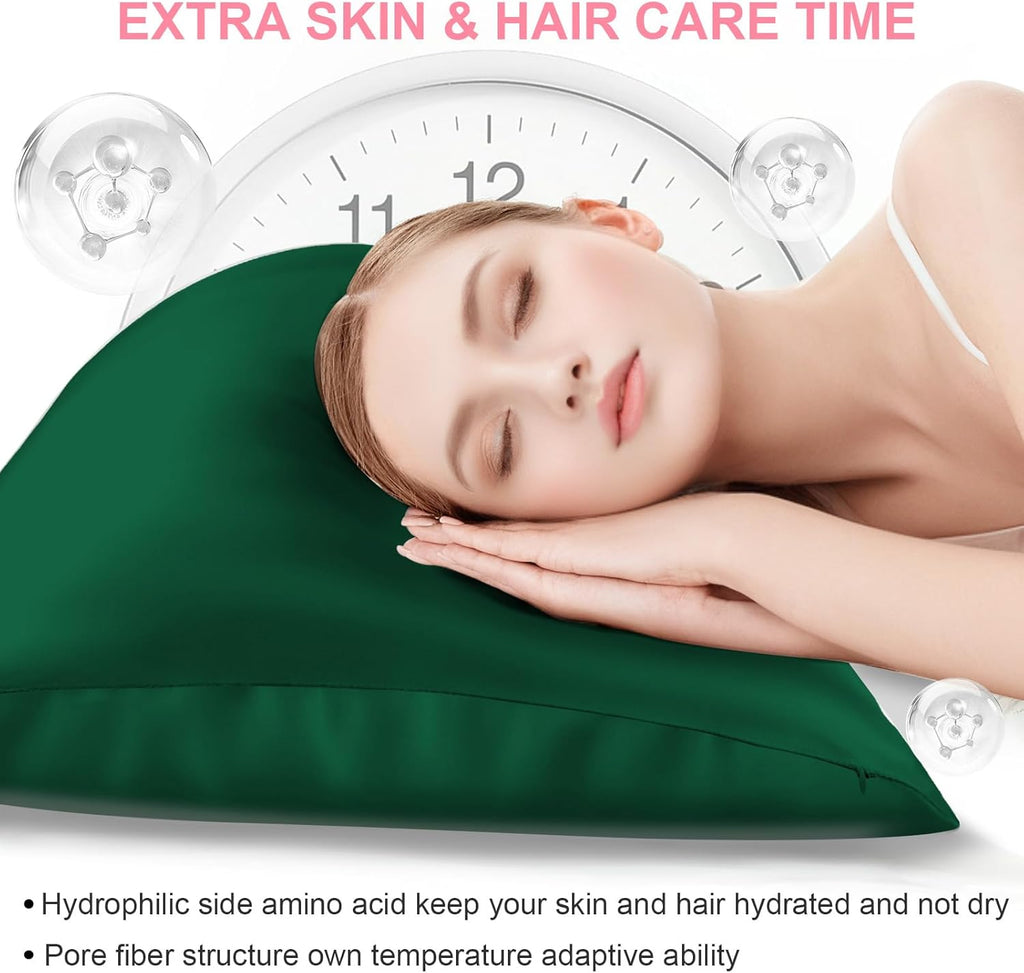Skiennix Silk Pillowcases - 2 Pack Standard Size | Mulberry Silk for Hair & Skin - Olive Green