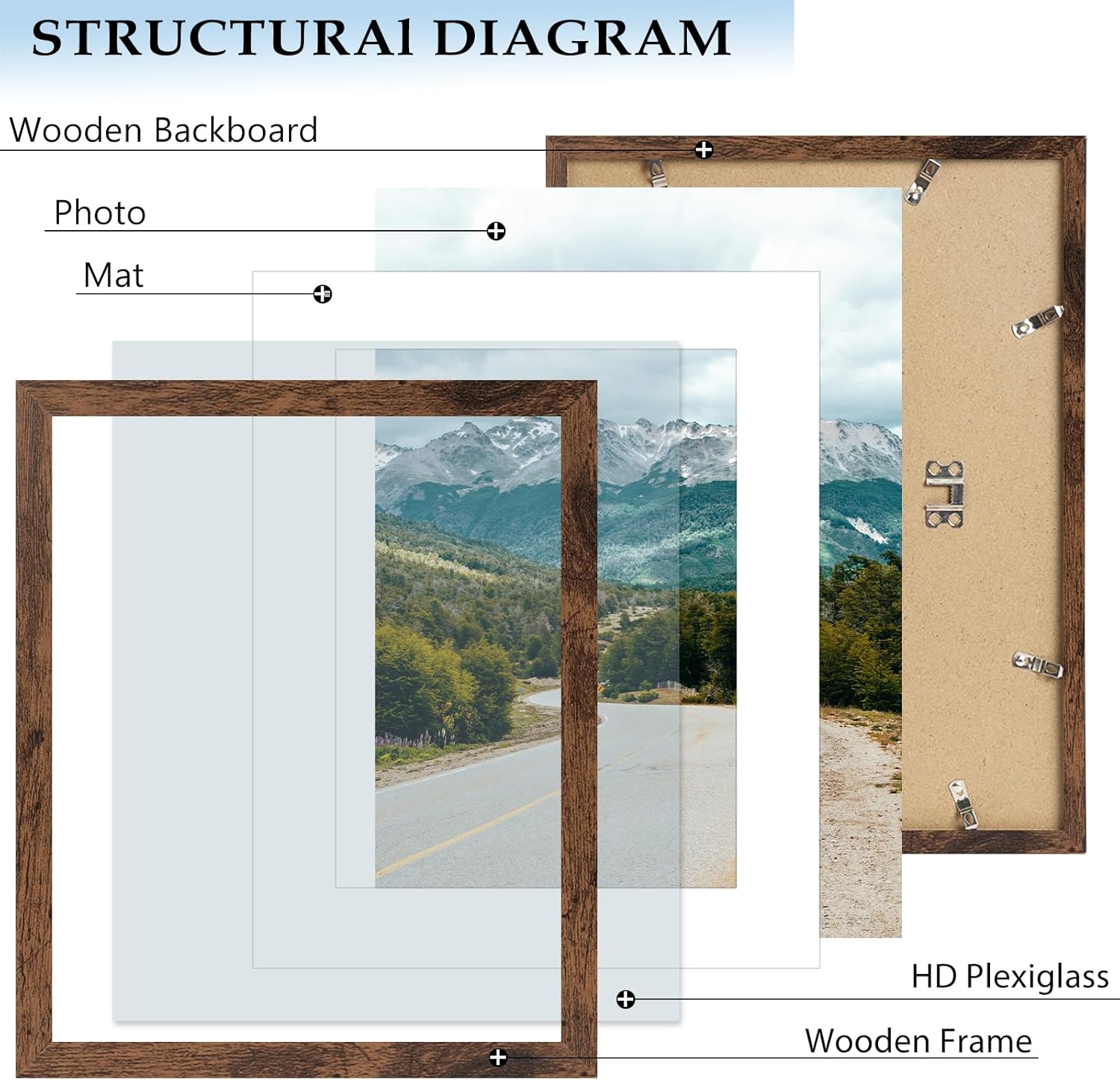 Skiennix 11x14 Picture Frame - Deep Brown Wood Frame with 8x10 Mat for Wall Display