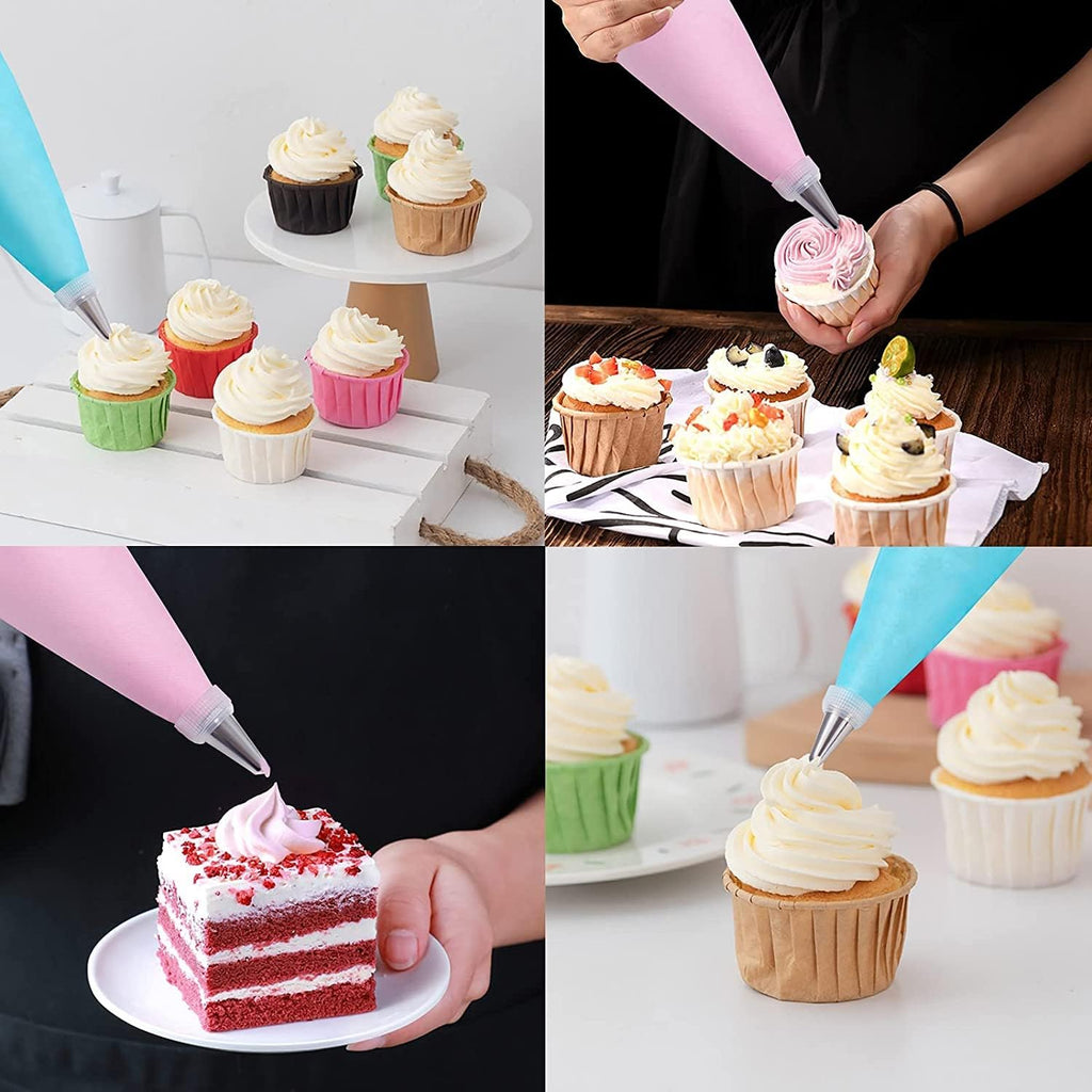 Regine Switzerland Piping Bags and Tips Set - 18 Frosting Tips, 3 Reusable Bags & Cake Scrapers