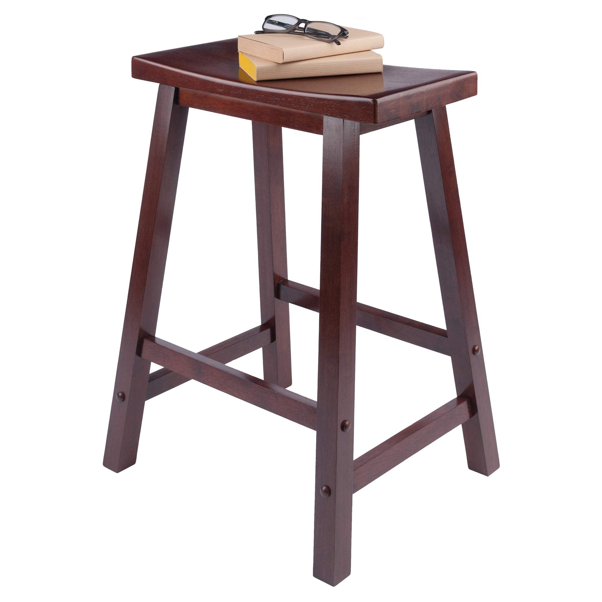 Winsome Satori Saddle Seat Counter Stool, 24" in Walnut, Classic Backless Bar Chairs for Kitchen & Dining Room Seating, Timeless Essential Furniture for Home, Dorm, Apartments