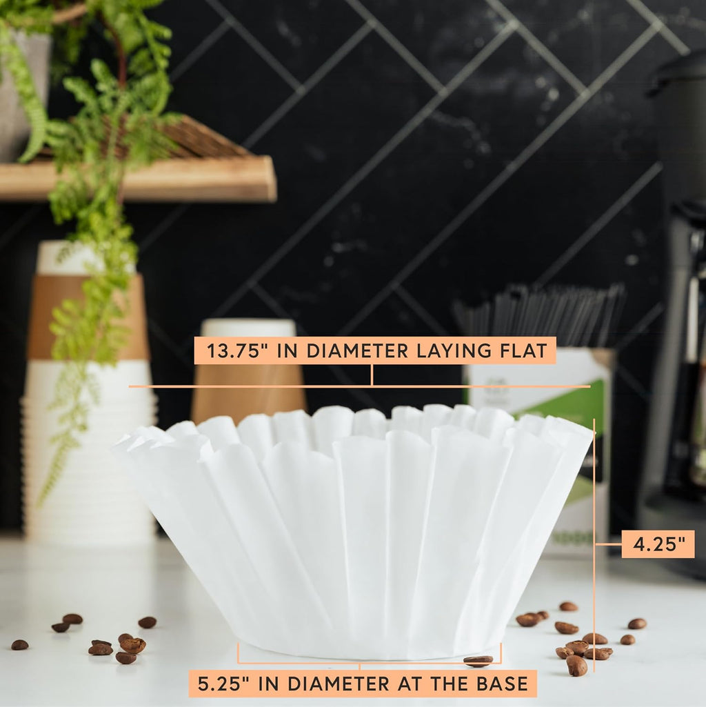 Tupkee Extra Large Coffee Filters - Chlorine-Free, No Overflow, No Tearing - 250 Count, 13.75” x 5.25”