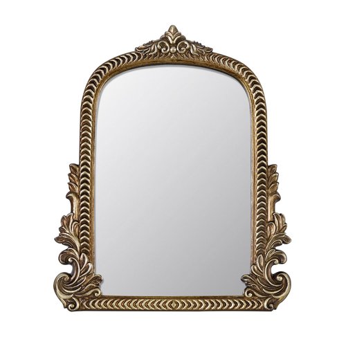 LuHeToz Antique Arched Mirror for Vanity with Resin Frame -Small Size (9.5 x 11.6 inch) Standing Mirror for Living Room, Bedroom, Tabletop-Vintage Gold