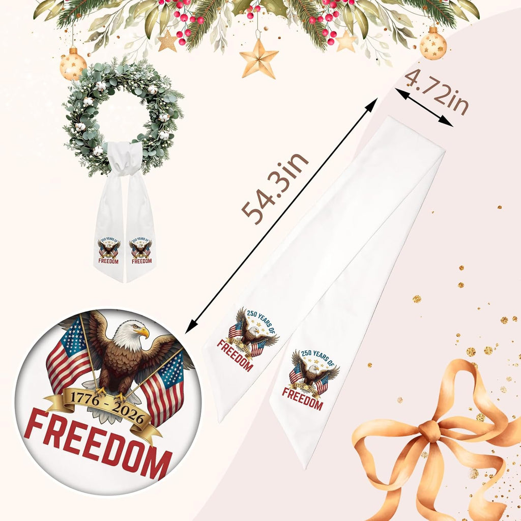 USA Patriotic Wreath Sash - Freedom Eagle Ribbon for Front Door | American Flag Decor