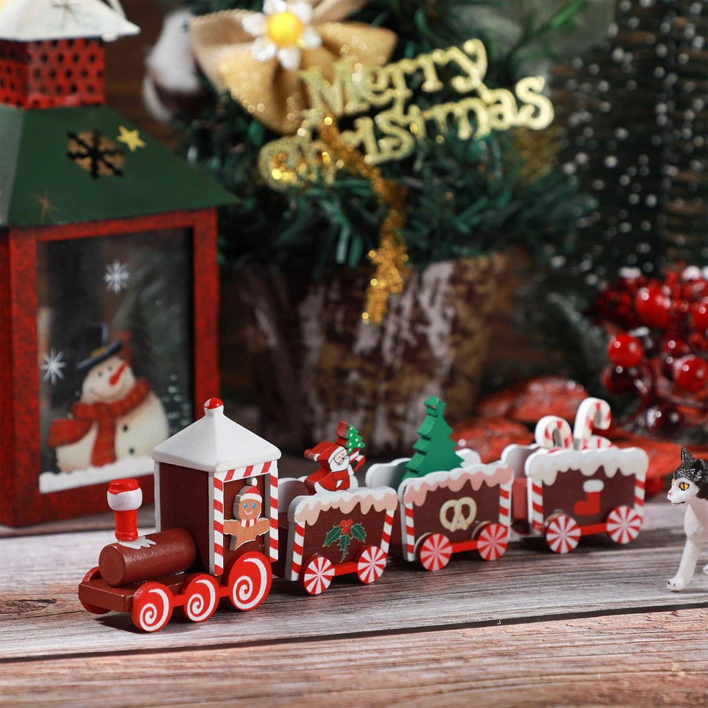 Yulejo Christmas Train | Painted Wooden Decoration for Festive Table Top | Santa Claus, Red