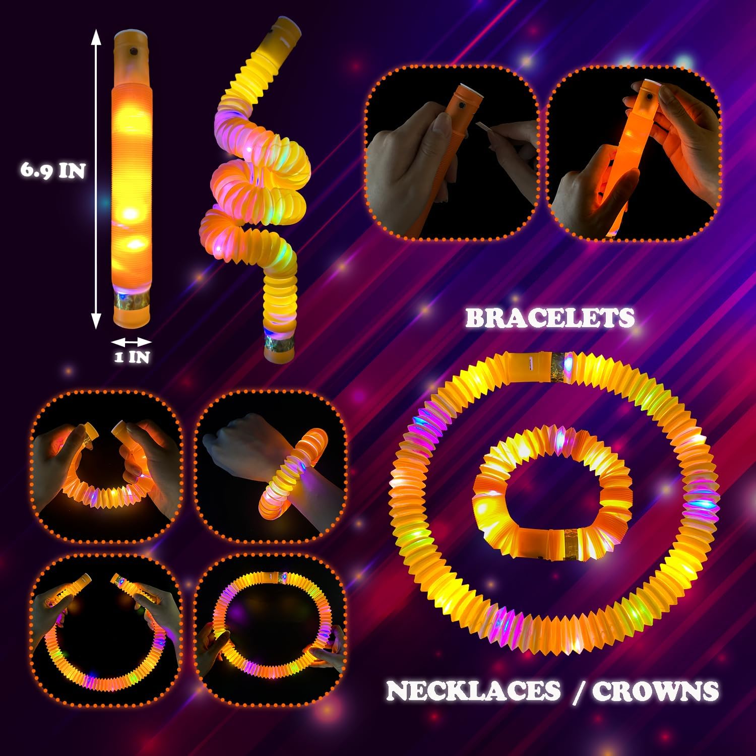 Skiennix Orange Graduation Glow Sticks - Light Up Bracelets & Necklaces | 12-24 PCS Party Favors for Kids