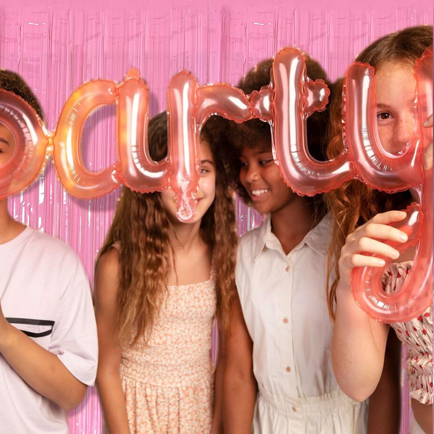 Skiennix 20 Pack Foil Curtains - Pink Metallic Tinsel Fringe Backdrop for Parties & Celebrations