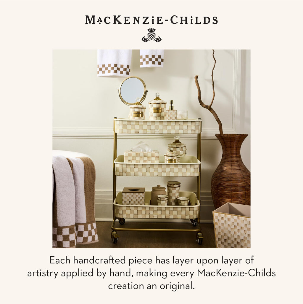 MACKENZIE-CHILDS Glass Tissue-Box Cover, Boutique Bathroom Decor, Brown-and-White Mocha Check