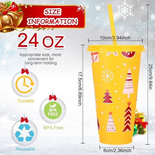 Honeydak 50 Pcs 24oz Christmas Cup Bulk Gift Tumbler with Straw and Lid Coffee Cups with Lids Holiday Gifts Bulk Reusable Plastic Water Bottle Iced Coffee Travel Mug for Party Birthdays