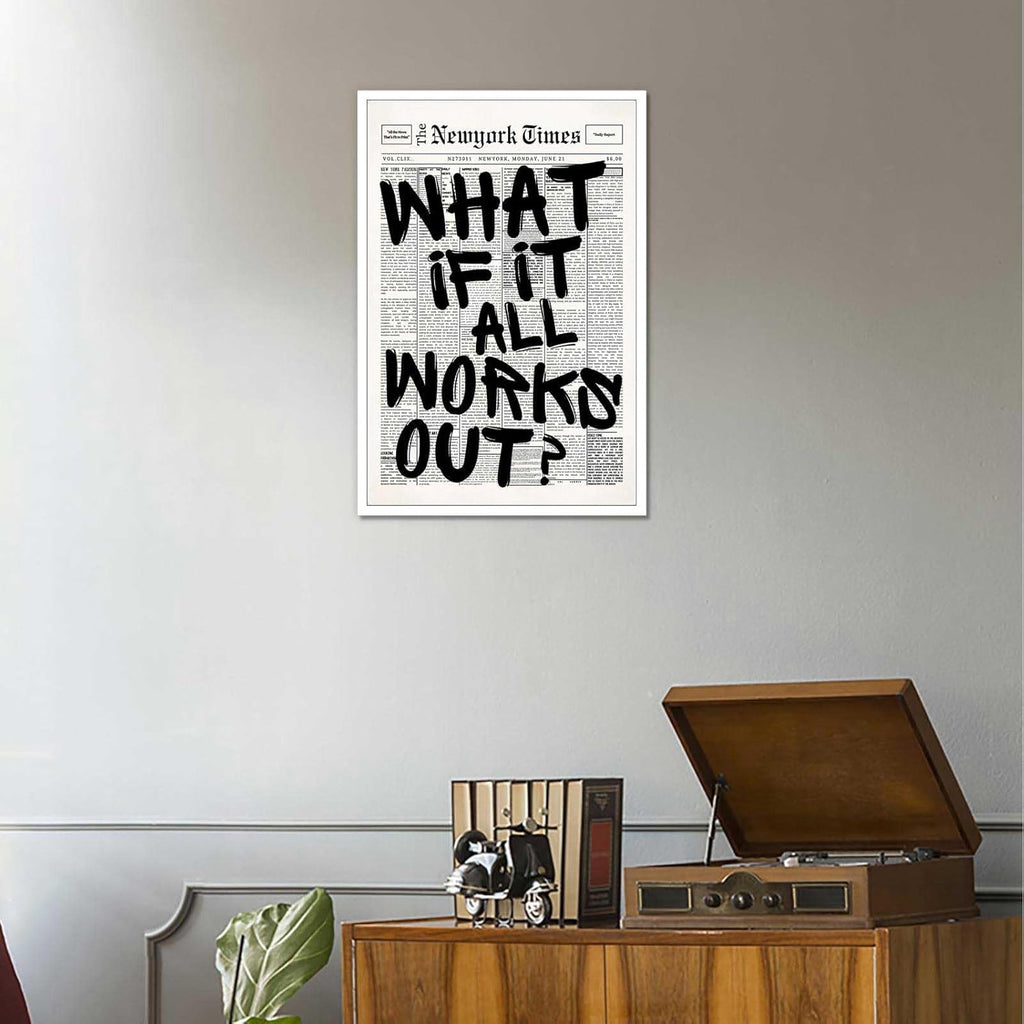 Retro Black And White Newspaper Poster - Positive Affirming Quote Canvas Wall Art | Minimalist Home Decor 12x16in Unframed