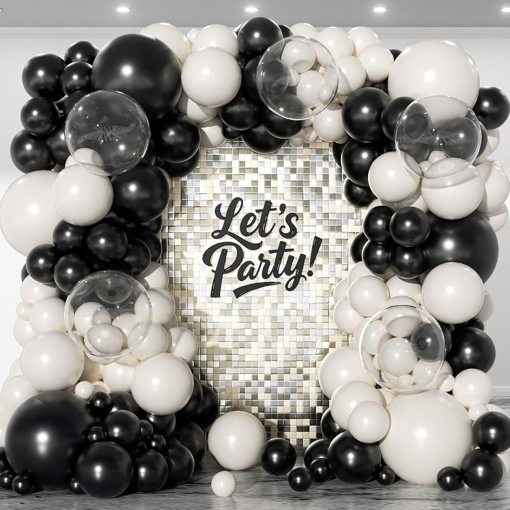 Skiennix 153Pcs Black & Sand White Balloons Garland Arch Kit - 18", 12", 10", 5" Sizes for Birthday & Wedding Decor
