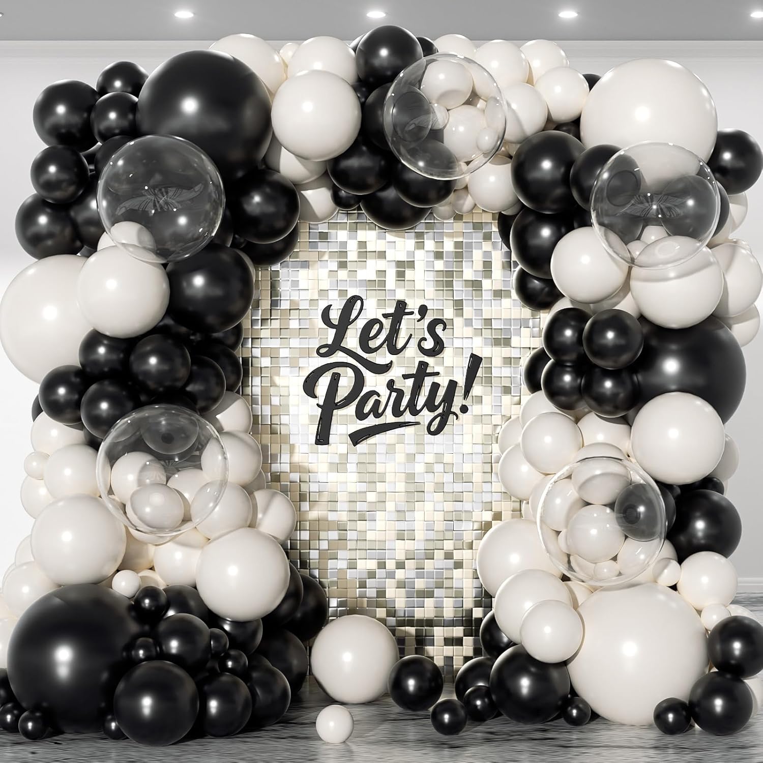 Skiennix 153Pcs Black & Sand White Balloons Garland Arch Kit - 18", 12", 10", 5" Sizes for Birthday & Wedding Decor