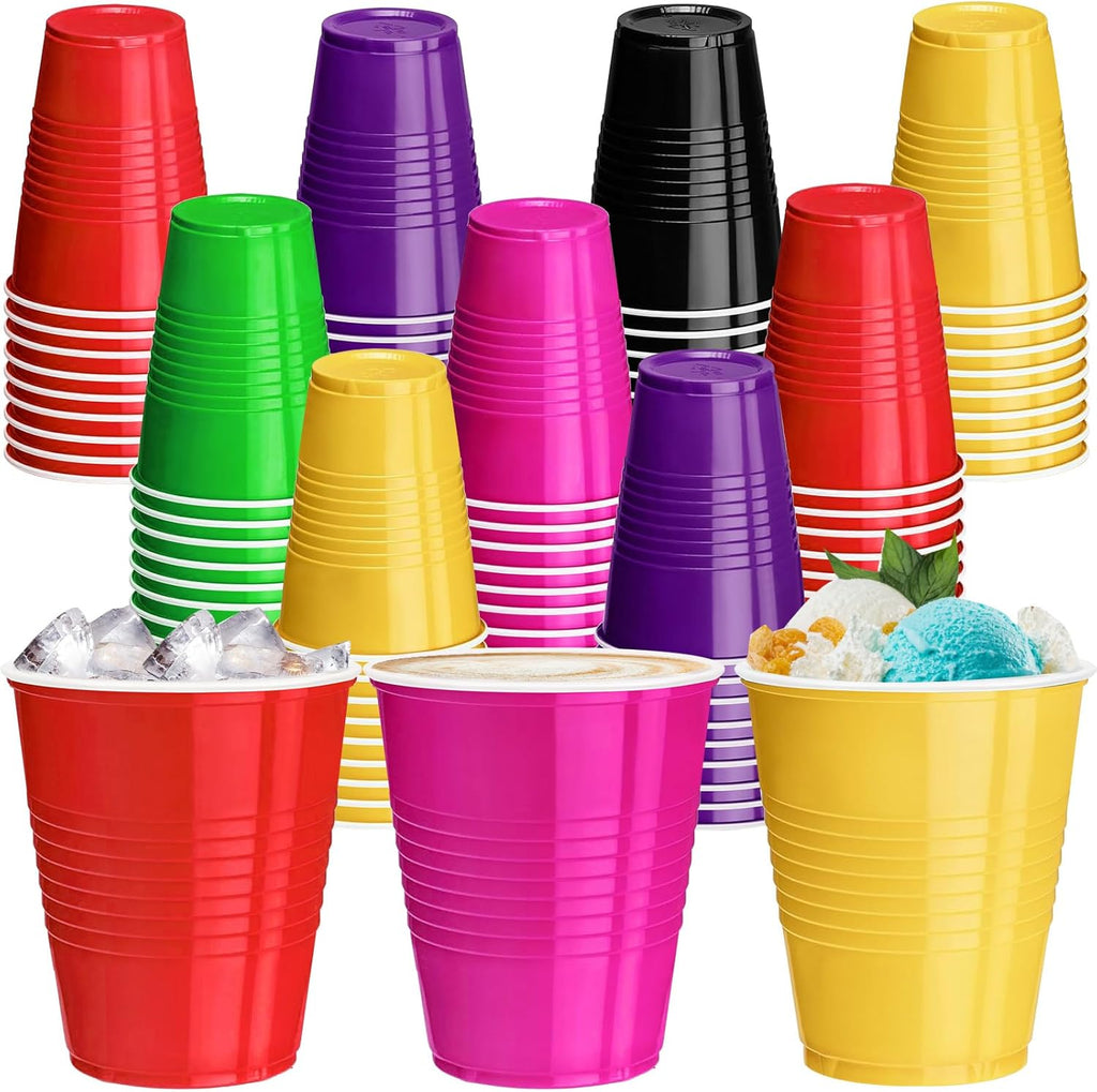 Skiennix 120 Pcs 12 Oz Colorful Plastic Cups - Disposable Party Cups for Thanksgiving & Picnics