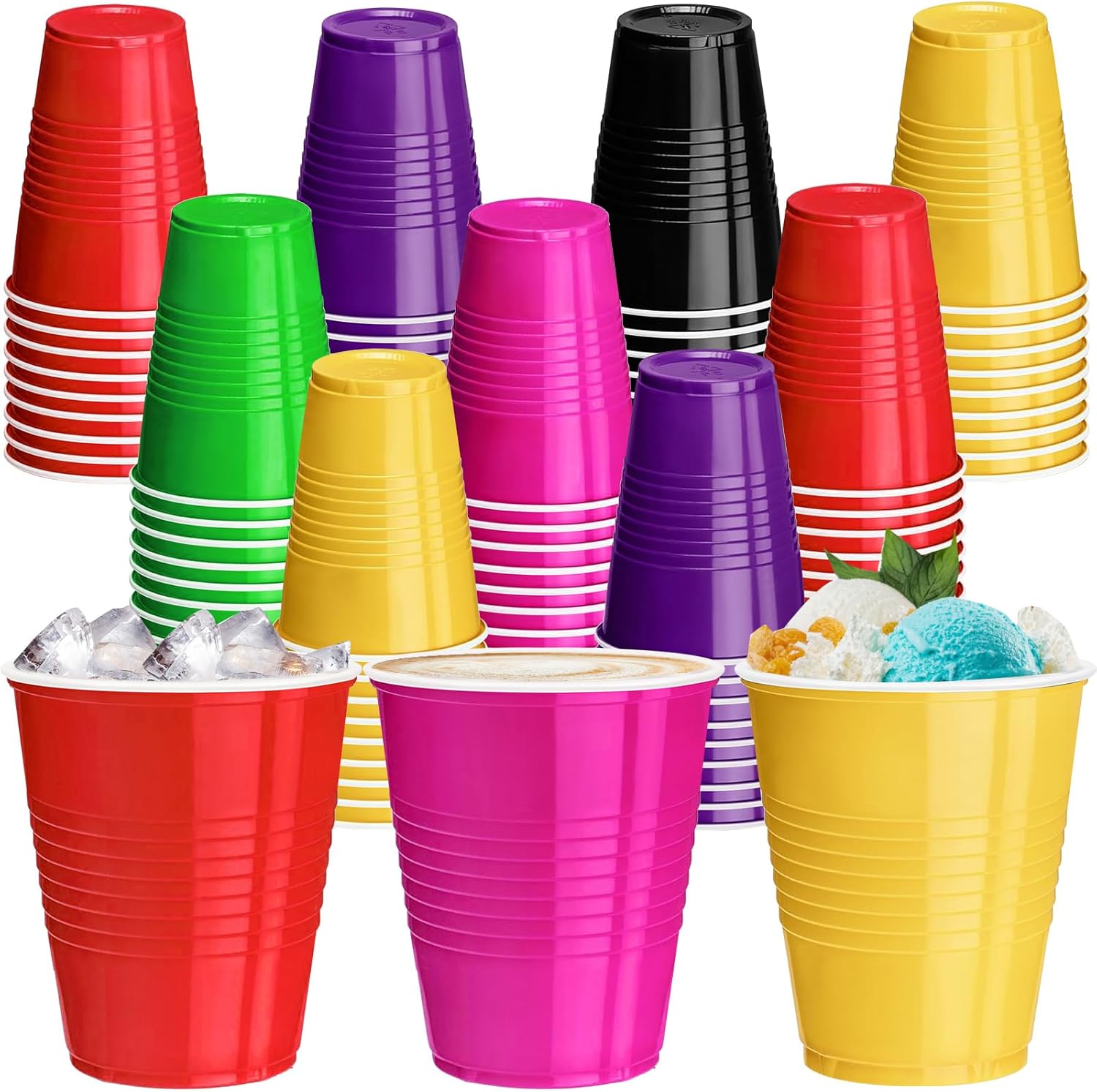 Skiennix 120 Pcs 12 Oz Colorful Plastic Cups - Disposable Party Cups for Thanksgiving & Picnics