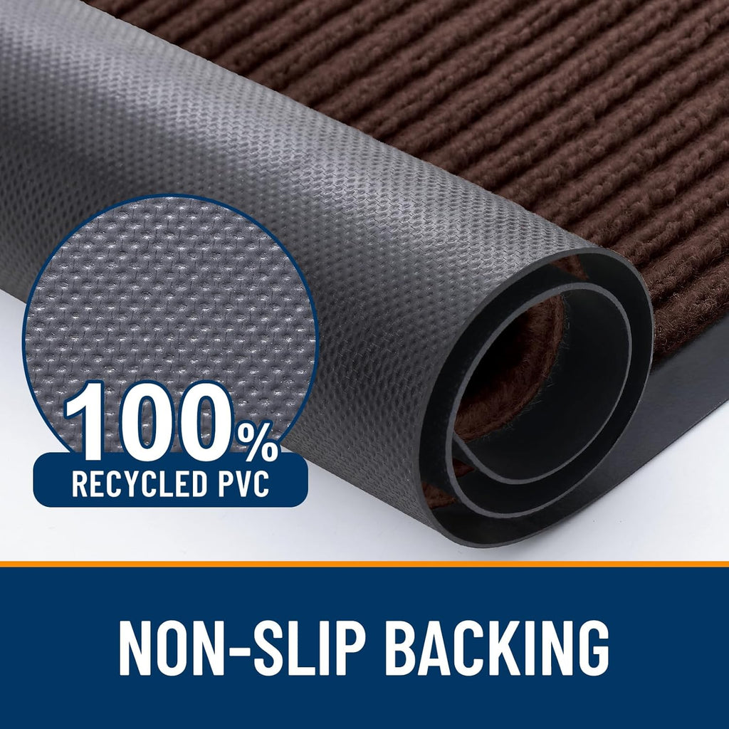 OLANLY Heavy Duty Waterproof Front Door Mat - 2-Pack 29.5 x 17 Inch, Fade Resistant, Easy Clean, Brown