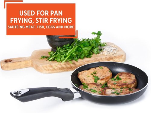 IMUSA 8-Inch Bistro Aluminum Nonstick Fry Pan - Cool Touch Handle for Easy Cooking | Black Skillet