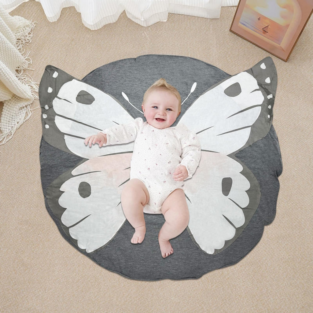 ABREEZE Butterfly Baby Round Play Pad Crawling Mat Blanket Tummy Time Mat Rug for Kids Children Toddlers Bedroom
