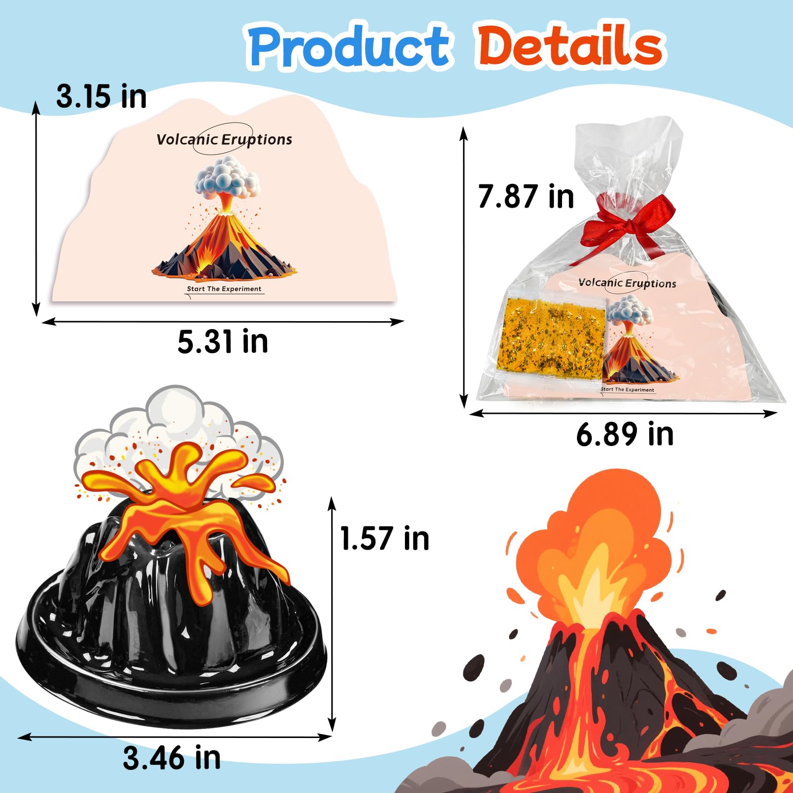 rifamee 24Pcs Volcano Eruption Science Kit Party Favor Experiments Gifts for 4-6 8-12 Age Boys and Girls Valentine's Day Christmas (Volcano 2, One Size)