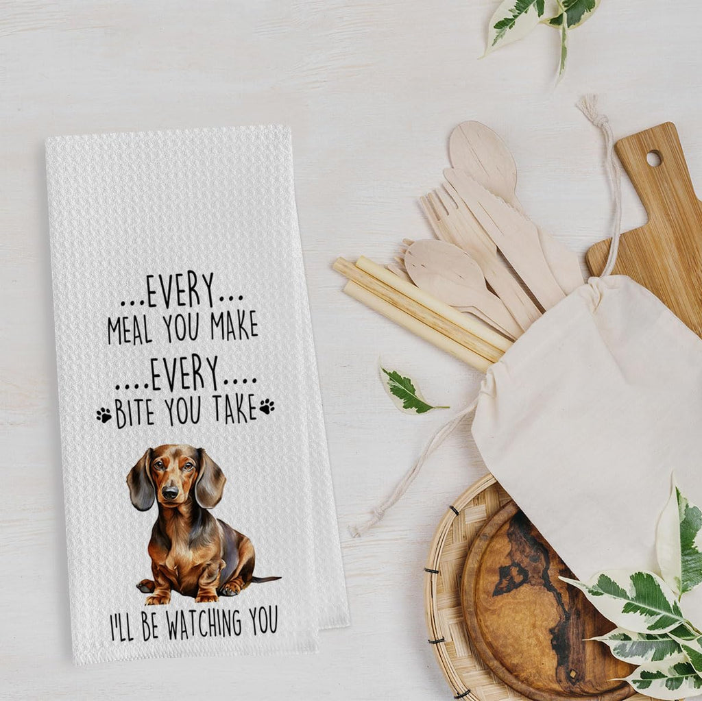 Geqtt Funny Dachshund Dish Towels Set - Dachshund Gifts Waffle Weave Kitchen Towels, Wiener Dog Decorative Hand Tea Towels for Bathroom Kitchen, Wiener Dog Gifts for Women (16×24 Inches Set of 2)