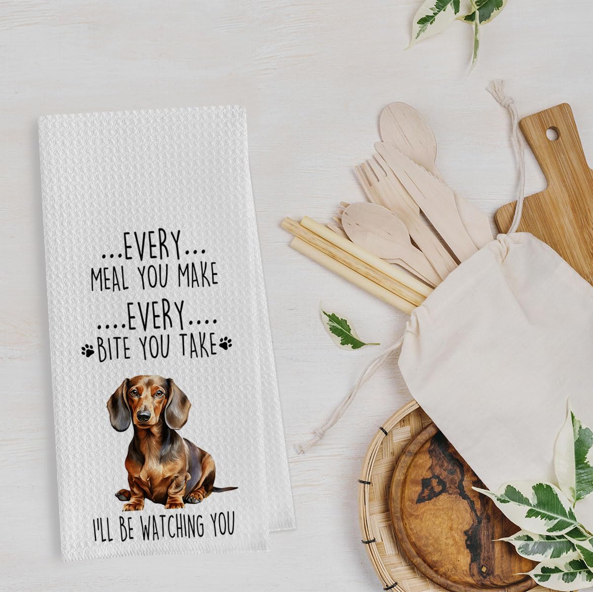 Geqtt Funny Dachshund Dish Towels Set - Dachshund Gifts Waffle Weave Kitchen Towels, Wiener Dog Decorative Hand Tea Towels for Bathroom Kitchen, Wiener Dog Gifts for Women (16×24 Inches Set of 2)