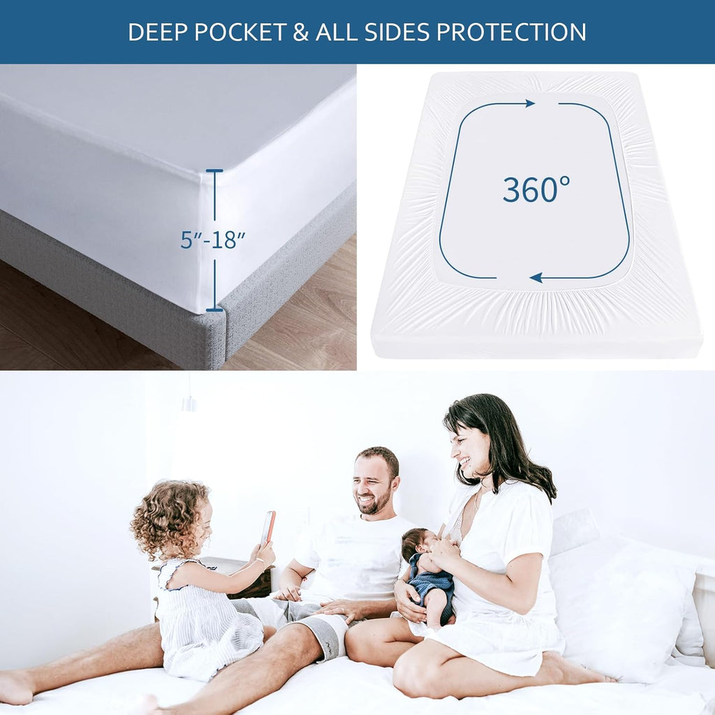 Skiennix Waterproof Mattress Protector - Full XL Size, Breathable & Noiseless Fitted Cover