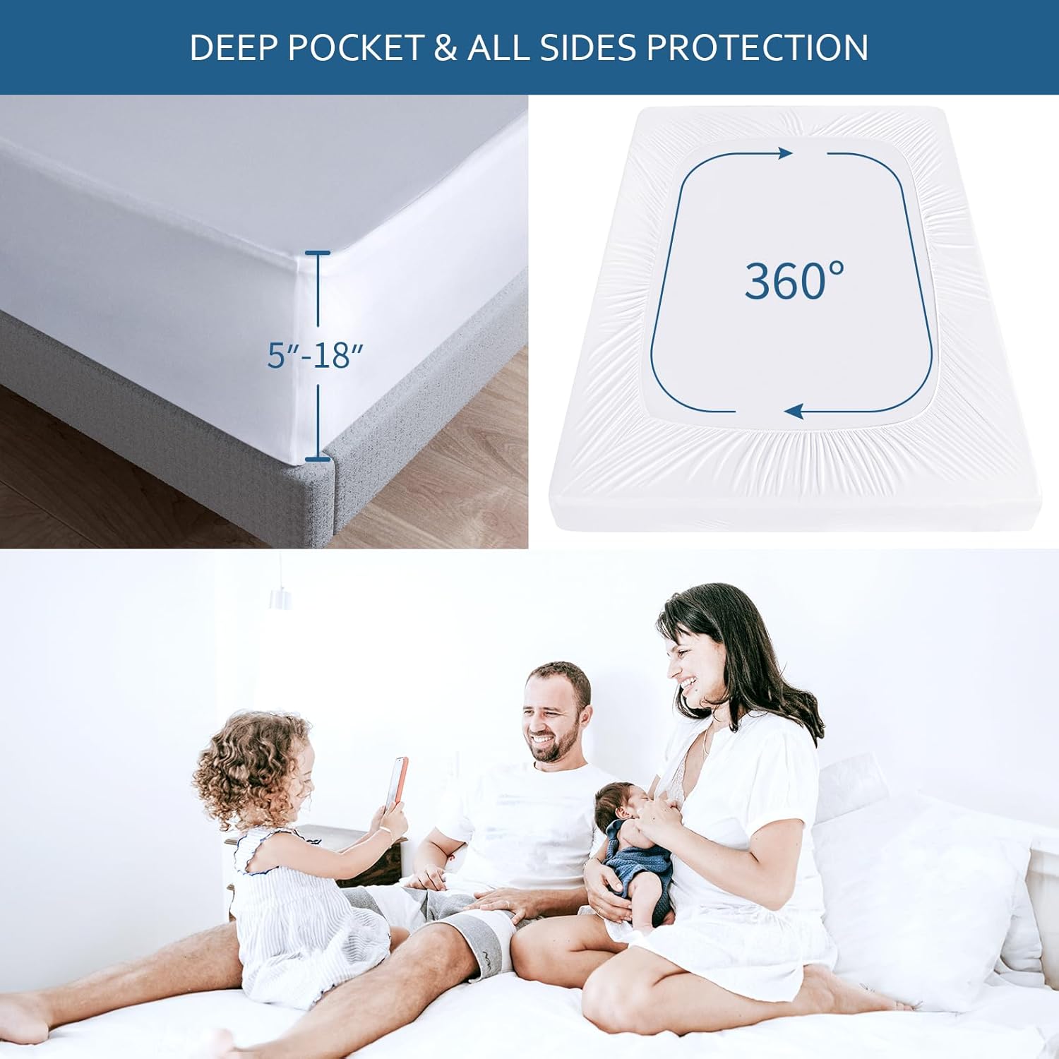 Skiennix Waterproof Mattress Protector - Full XL Size, Breathable & Noiseless Fitted Cover
