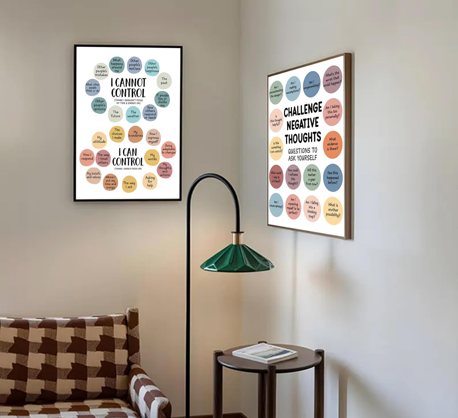 2Pcs Mental Health Wall Art - Motivational Canvas Prints for Challenging Negative Thoughts | 12x16in Unframed Decor