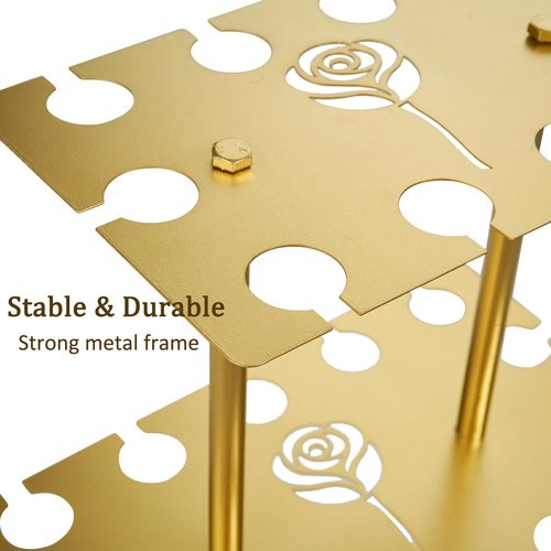 Oftest Metal Champagne Flute Holder Stand for Party – 3-Tier Champagne Tower Display Holds 42 Glasses, Gold Champagne Stand Holder for Wedding, Event, Celebration (Gold, Rectangle)