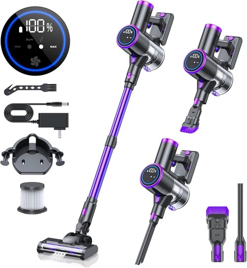 Bieiao Cordless Vacuum Cleaner - Lightweight 6-in-1 Stick Design with LED Display & 40-Minute Battery Life