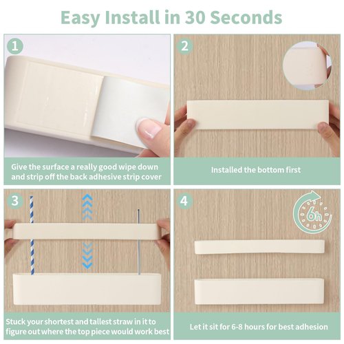 9.6'' Large Silicone Straw Holder for Cabinet Door, Space-Saving Straw Organizer Container with Adhesive Tape, Stylish Kitchen Organizers and Storage Accessories for Cabinet, Cupboard, Counter, RVs