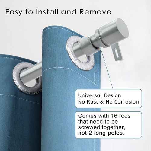 Byondeth Curtain Rod - Adjustable 16 to 240 Inches | 1 Inch Diameter with Aluminum End Cap in Silver Gray